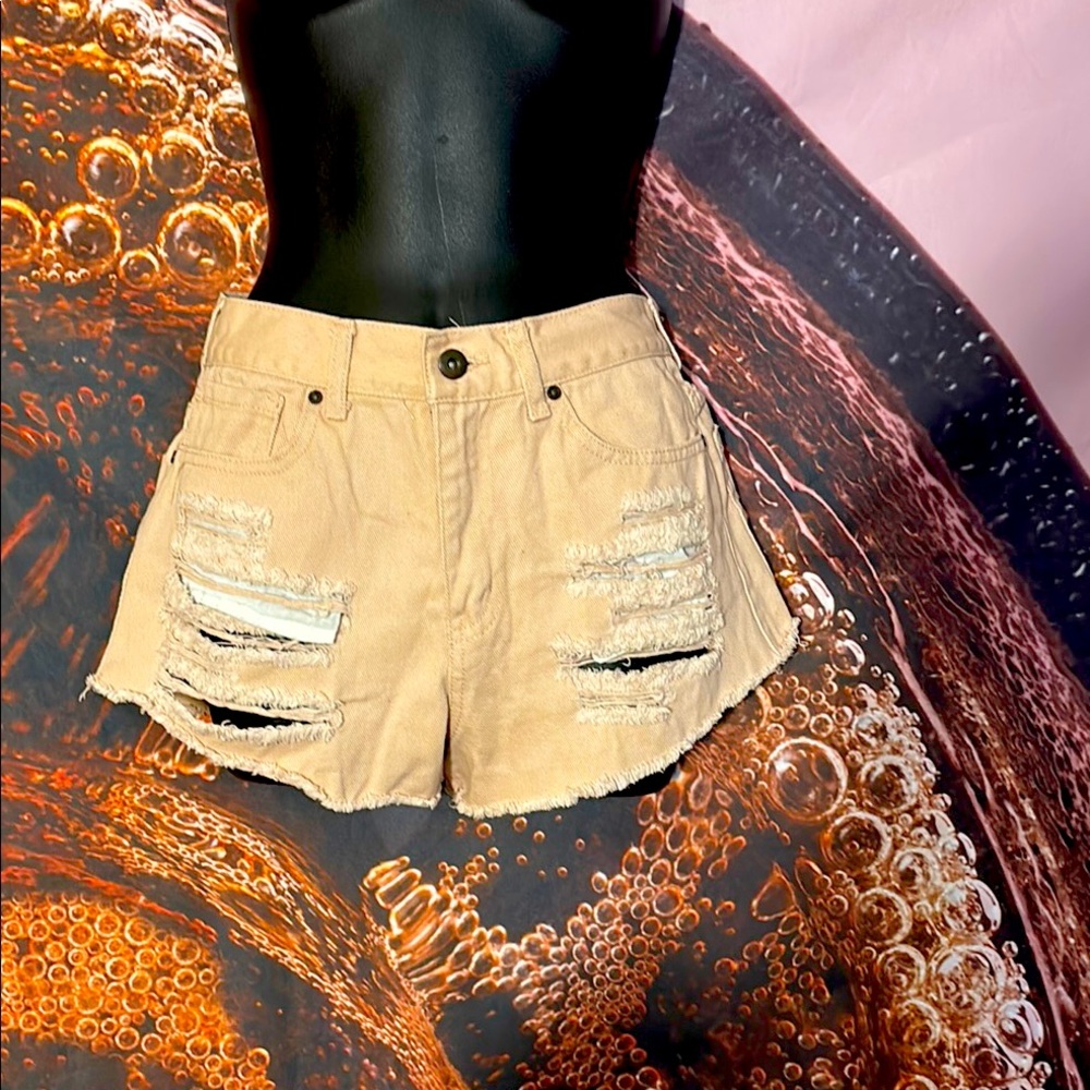 Forever 21 Tan Jean Shorts with Distressed Details - Picture 1 of 8